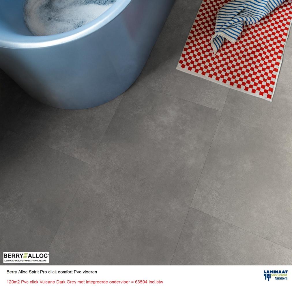 120m2 Pvc click Dark Grey met integreerde ondervloer = €3594, Huis en Inrichting, Stoffering | Vloerbedekking, 75 m² of meer, Nieuw