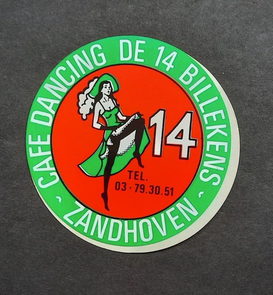 Oude sticker Cafe Dancing De 14 Billekens Zandhoven, Ophalen of Verzenden, Zo goed als nieuw