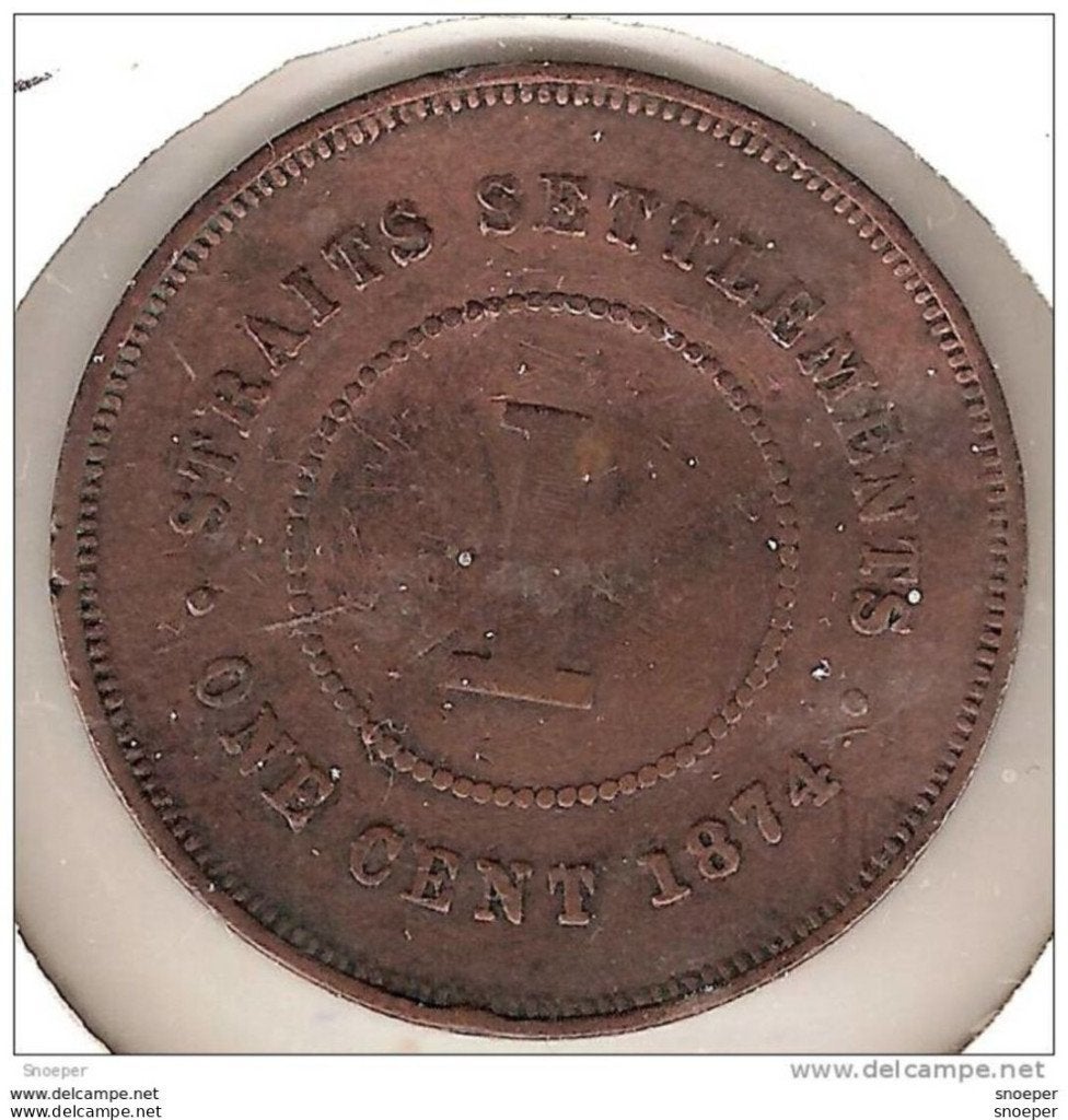 Straits settlements 1 cent 1874 H km 9 FR+, Timbres & Monnaies, Monnaies | Asie, Envoi, Asie du Sud Est, Monnaie en vrac