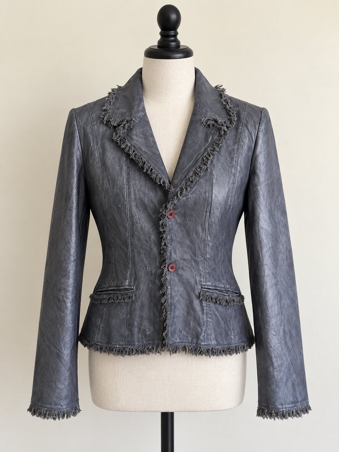 Te koop donkerblauw lederen jasje, Kleding | Dames, Ophalen, Blauw, Maat 46/48 (XL) of groter, Zo goed als nieuw