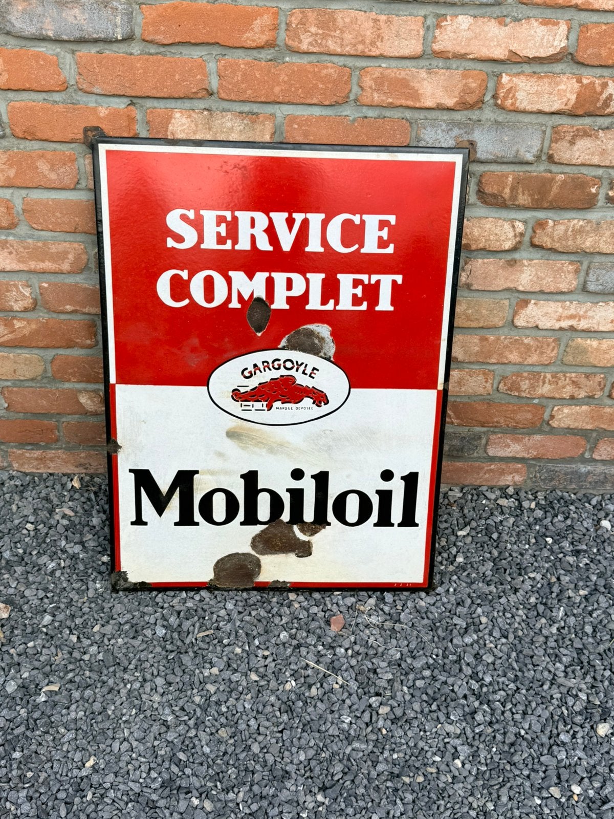 Plaque émaillée mobiloil, Collections, Marques & Objets publicitaires, Enlèvement ou Envoi, Utilisé, Panneau publicitaire