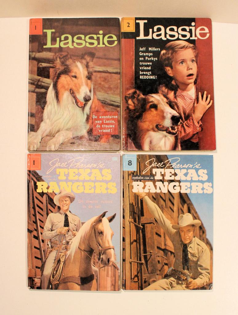 4 boekjes vintage TV-series, Lassie & Texas rangers, 1959-60, Ophalen of Verzenden