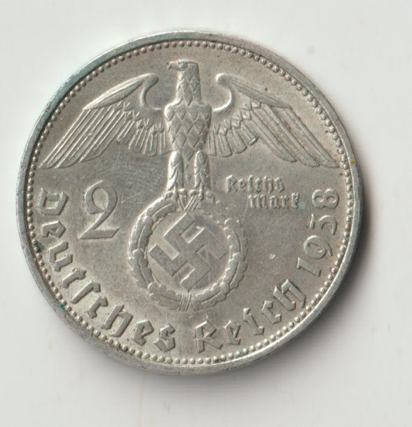 Duitland 2 Reichsmark 1938 D zilver nazi swastika, Ophalen of Verzenden, Zilver