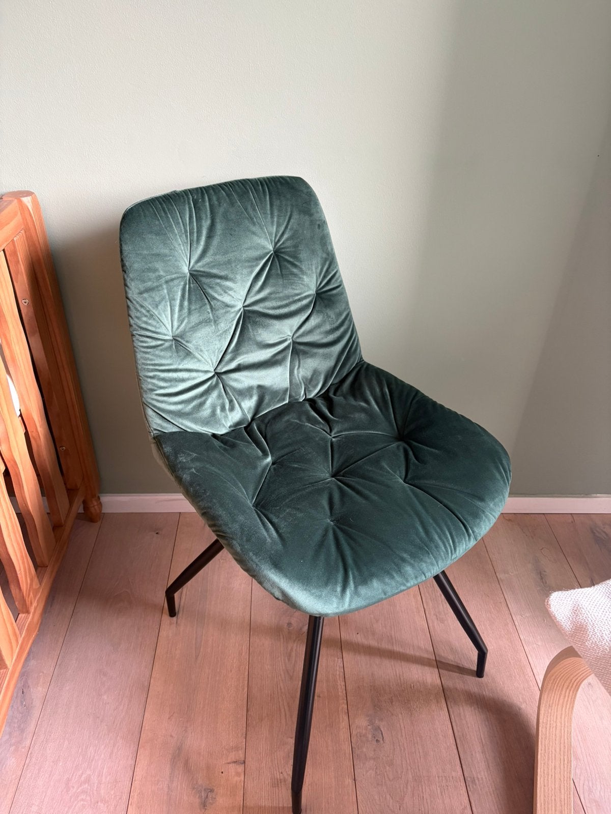 Eetkamerstoelen velvet groen ( set van 6), Ophalen, Zo goed als nieuw, Zwart