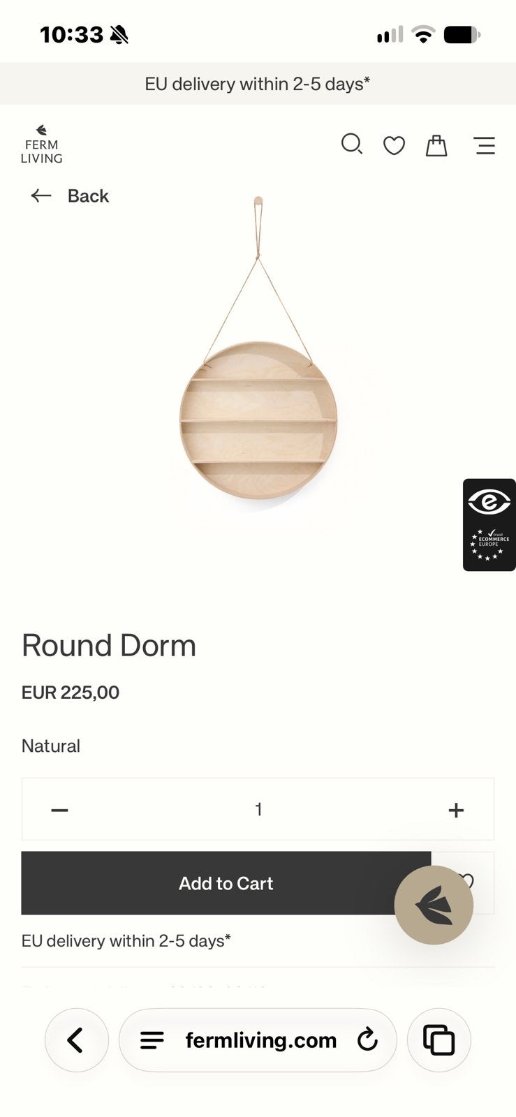Ferm living - Round Dorm - wandrek rond, Ophalen, Zo goed als nieuw