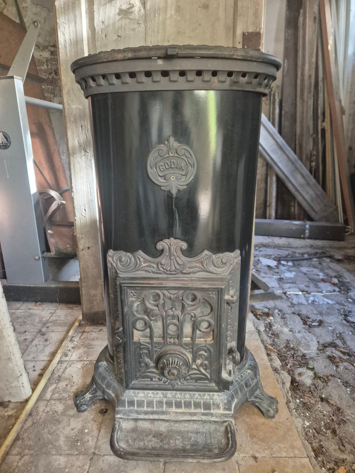 Poêle fonte Godin bois charbon, Ophalen