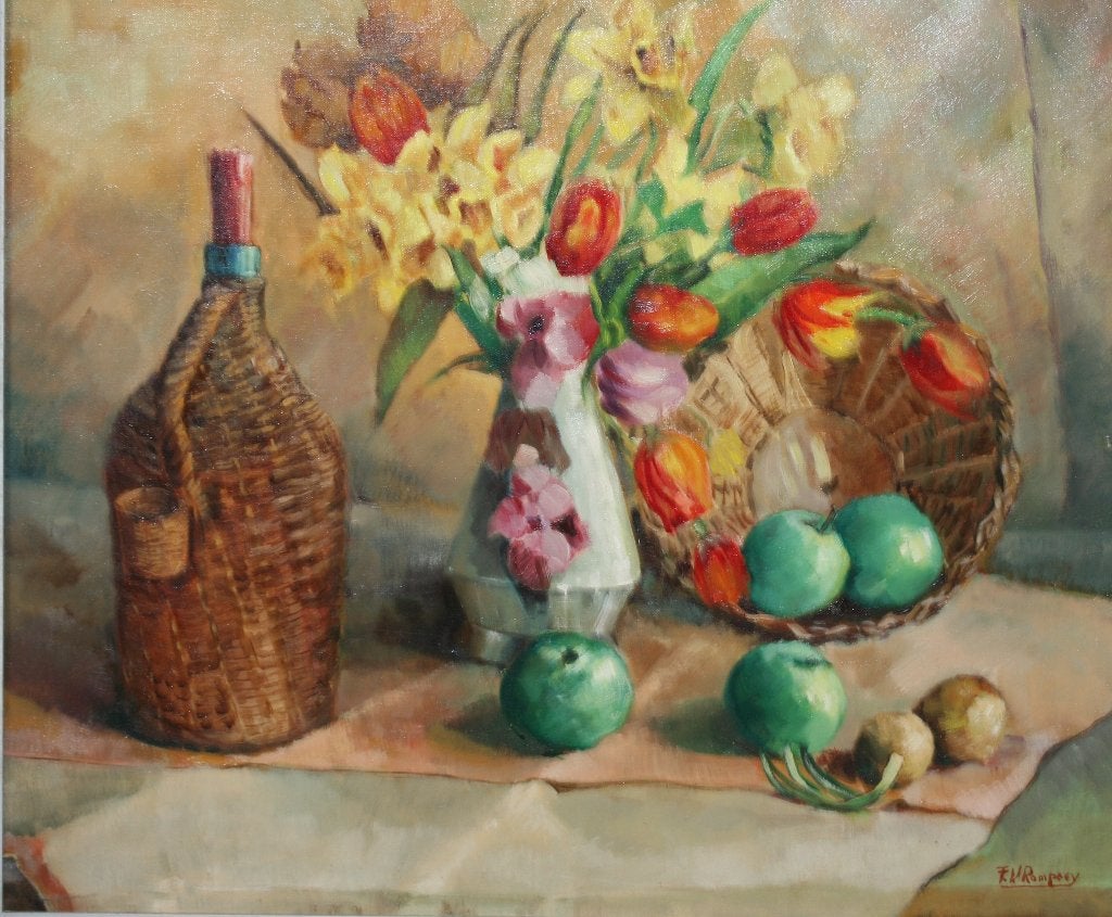 F. V Rompaey Schilderij olie op doek GROOT, Antiquités & Art, Art | Peinture | Classique, Enlèvement ou Envoi, Signé, Peinture à l'huile
