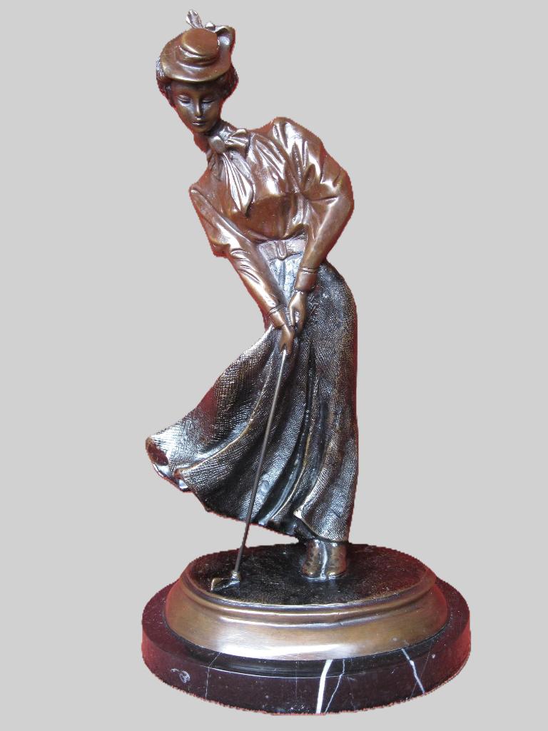 Art Deco -  bronzen beeld D'Asté -  golf spelende bourgoise., Enlèvement, Bronze