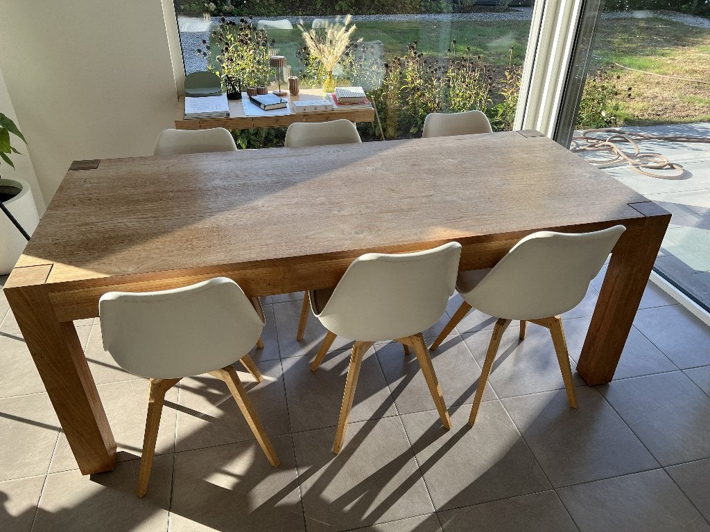 Eettafel + 6 stoelen teak, Huis en Inrichting, Ophalen, Gebruikt, 4 tot 6 stoelen