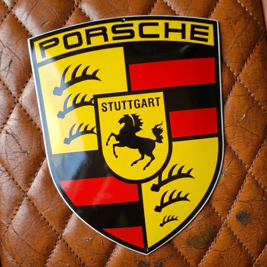 Emaille Schild Logo PORSCHE Wapen Garage Dealer Reclamebord, Verzamelen, Verzenden, Gebruikt, Reclamebord
