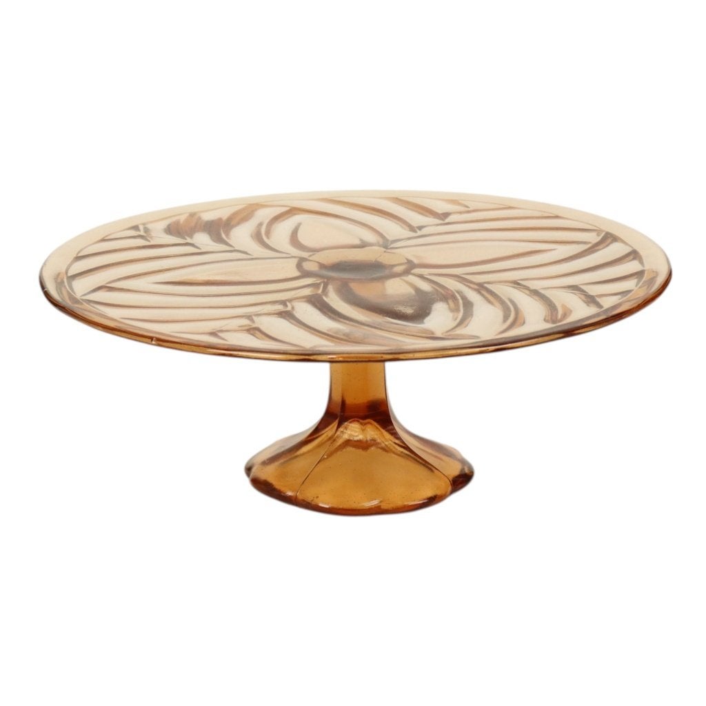 Amber Art Deco Taartschotel Schaal Val Saint Lambert 33cm, Antiek en Kunst, Ophalen of Verzenden