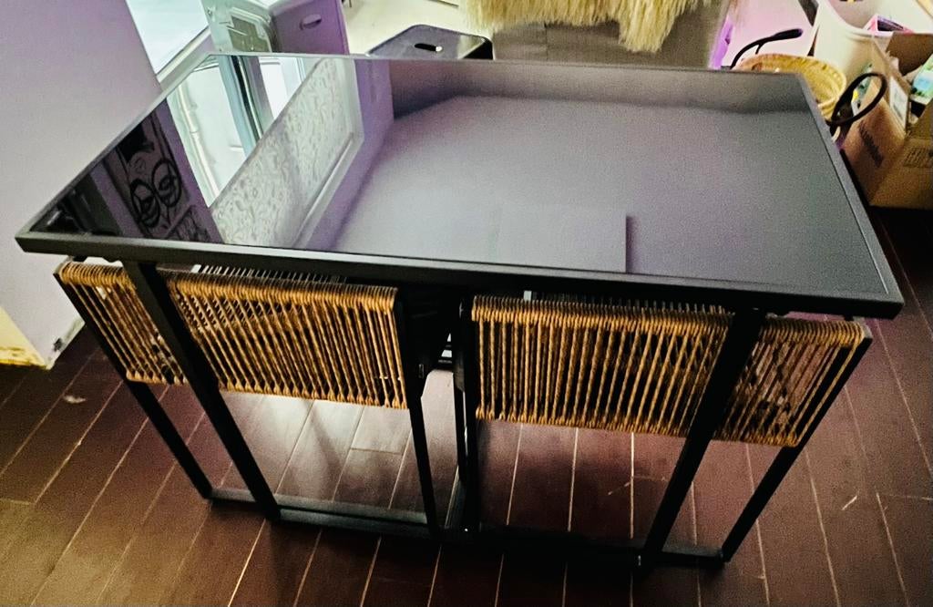 Binnen/buitentafel + 2 stoelen, Huis en Inrichting, Ophalen, Zo goed als nieuw, Zwart