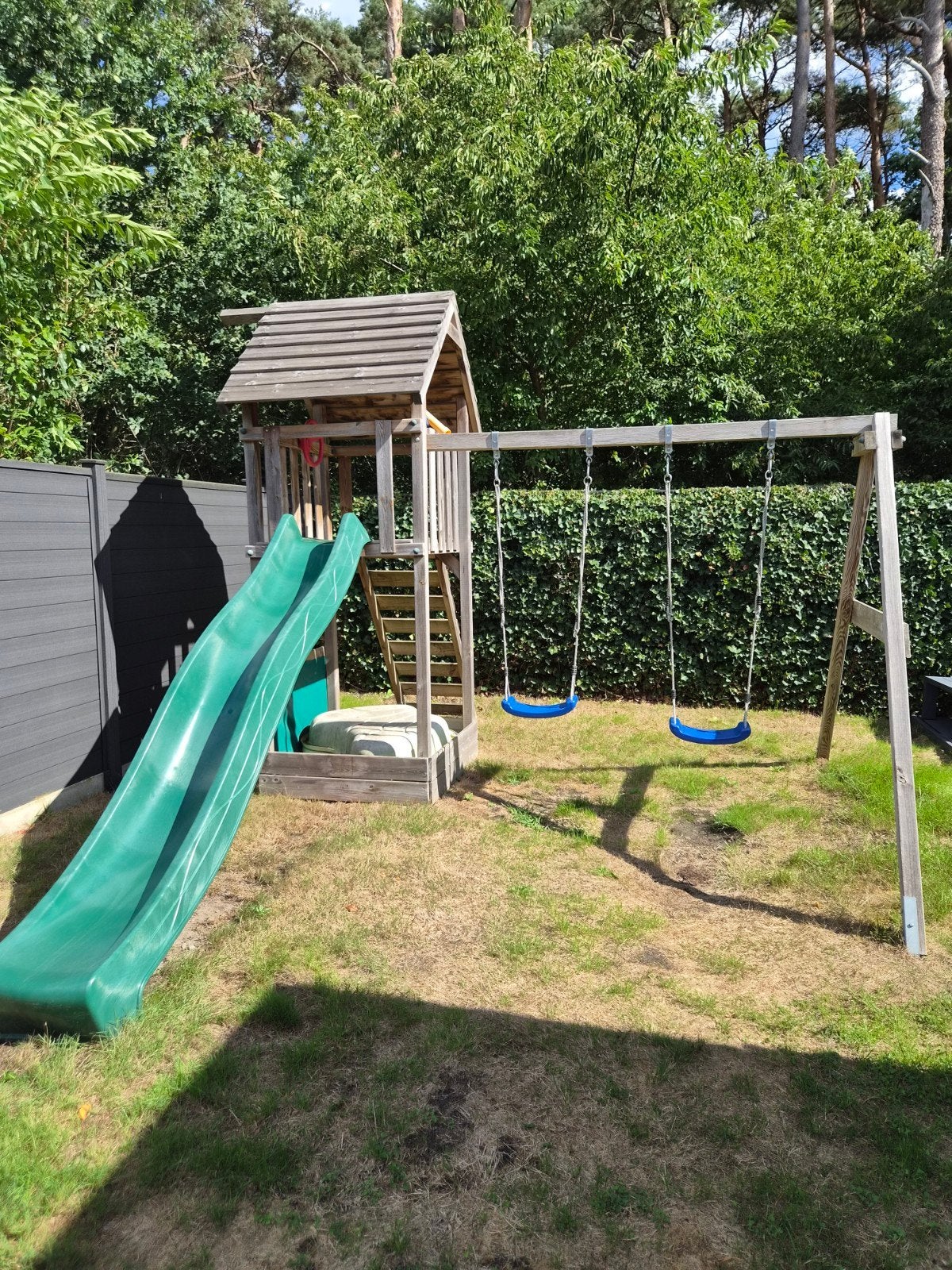 Houten Speeltoestel met Glijbaan en Schommels, Ophalen, Gebruikt, Glijbaan