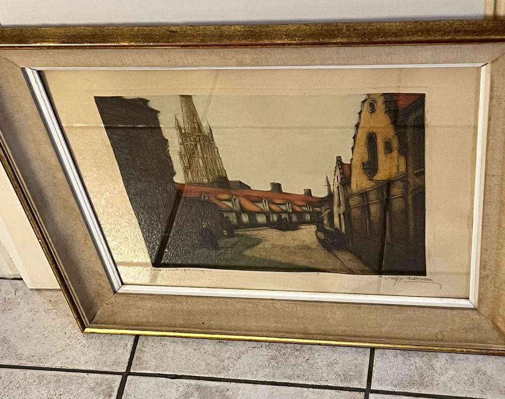 Ets Rue De Groeningen Brugge,L kader:63 cm x B:53 cm/L Ets49, Enlèvement