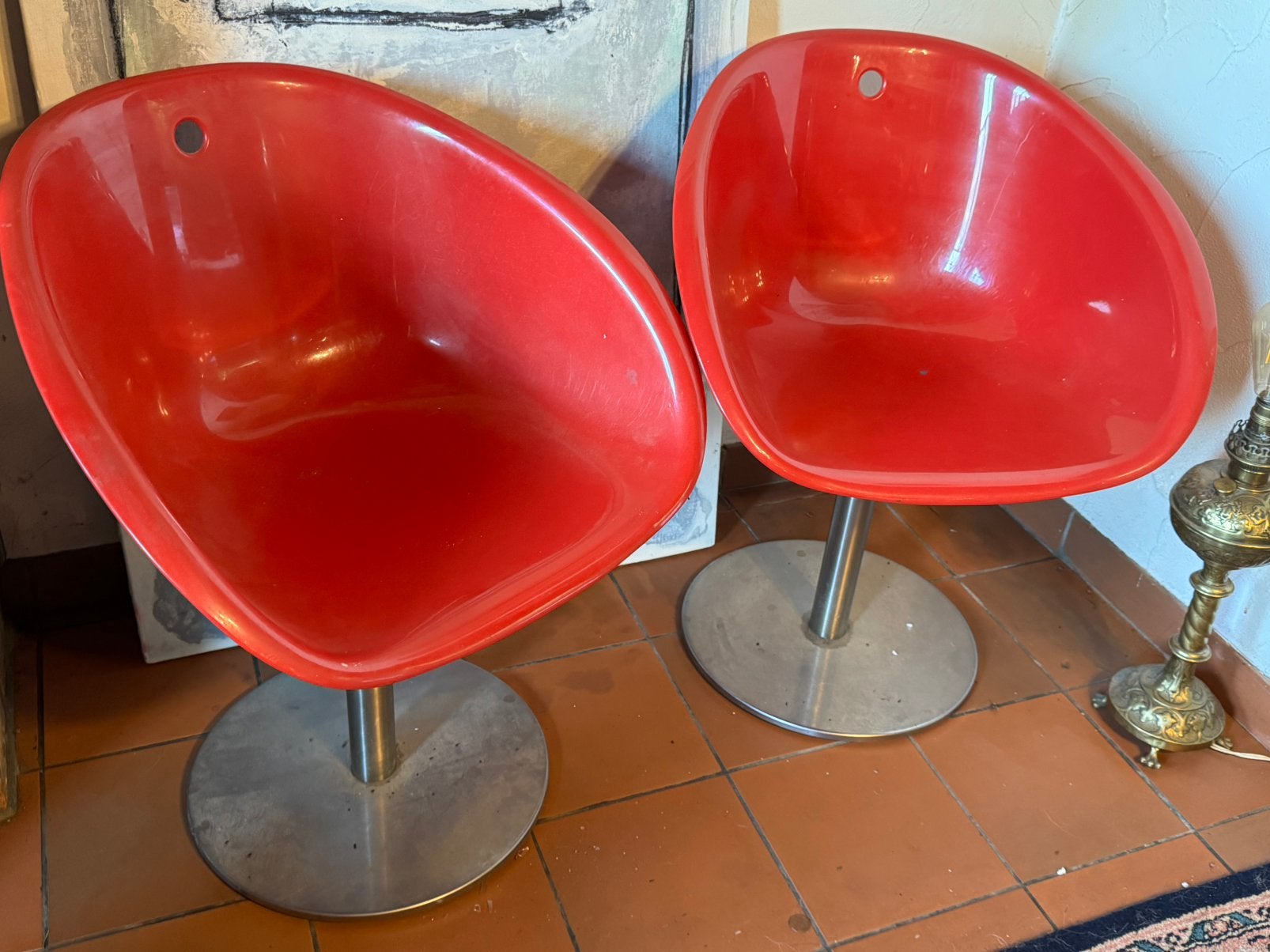 2 rode jaren 60 stoelen, Huis en Inrichting, Stoelen, Ophalen, Gebruikt, Twee, Modern