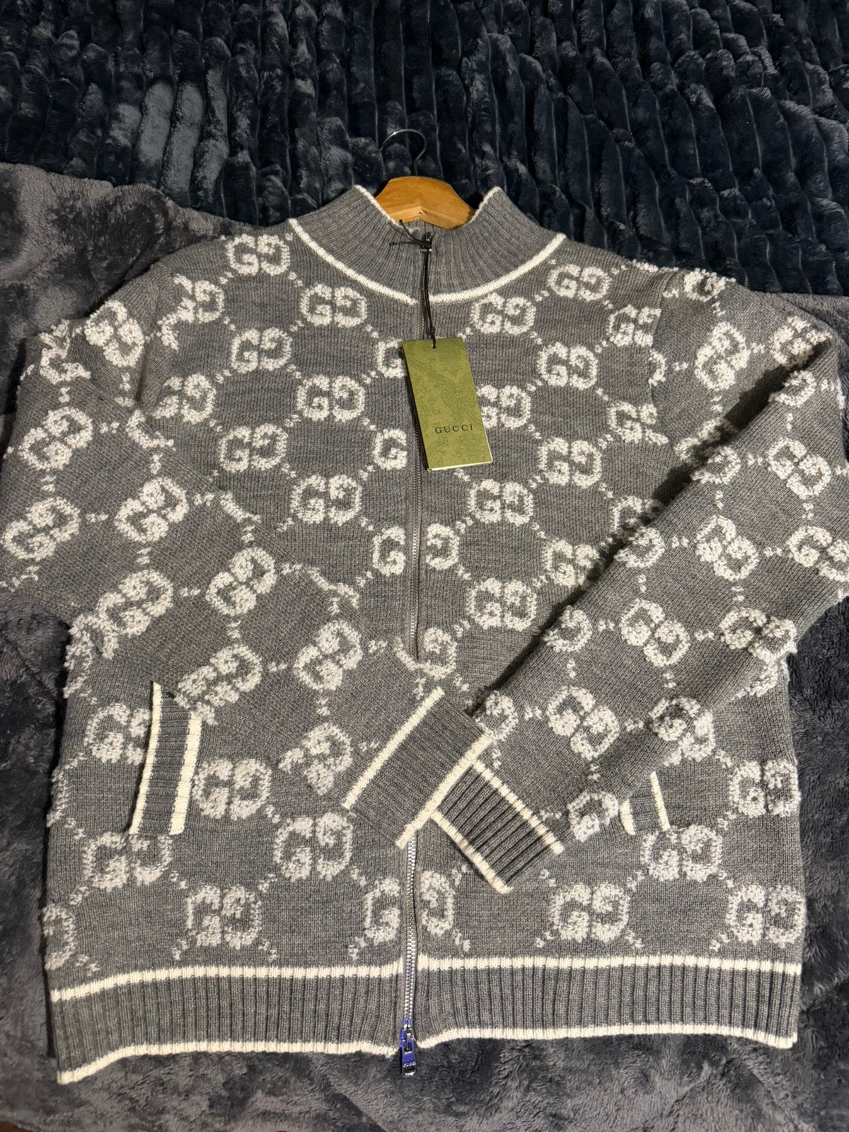 Gilet zippé gris à motifs GG style Gucci – Taille M, Enlèvement, Comme neuf, Taille 48/50 (M), Gris