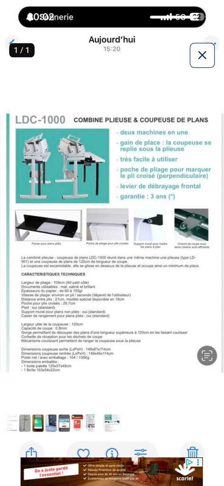 COMBINÉ PLIÉUSE & COUPEUSE DE PLANS LDC-1000, Ophalen