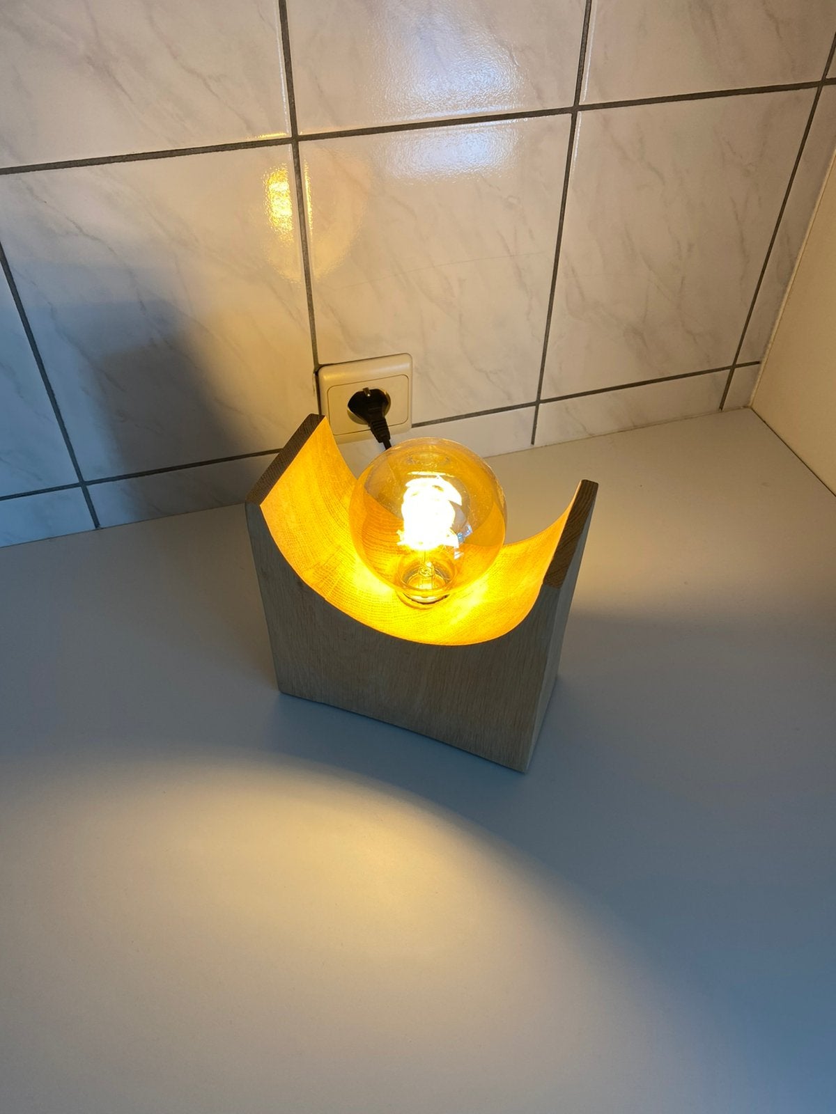 Design lamp in eik, Ophalen, Zo goed als nieuw, Design, LED