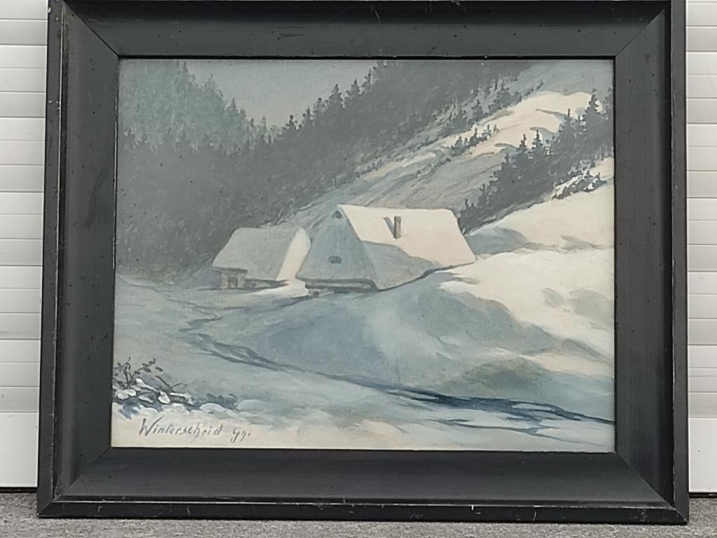 aquarelle paysage enneige signe winterschied, Enlèvement ou Envoi