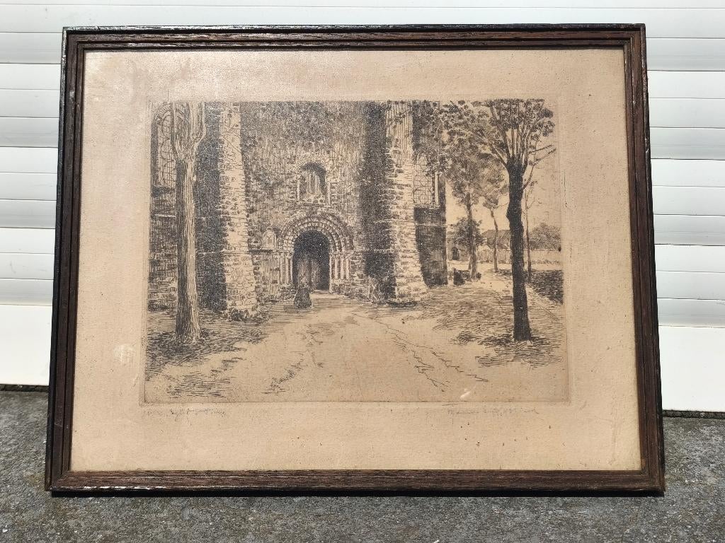 Gravure église St pierre signe Maurice Émile blieck, Antiek en Kunst, Ophalen of Verzenden, Gravure