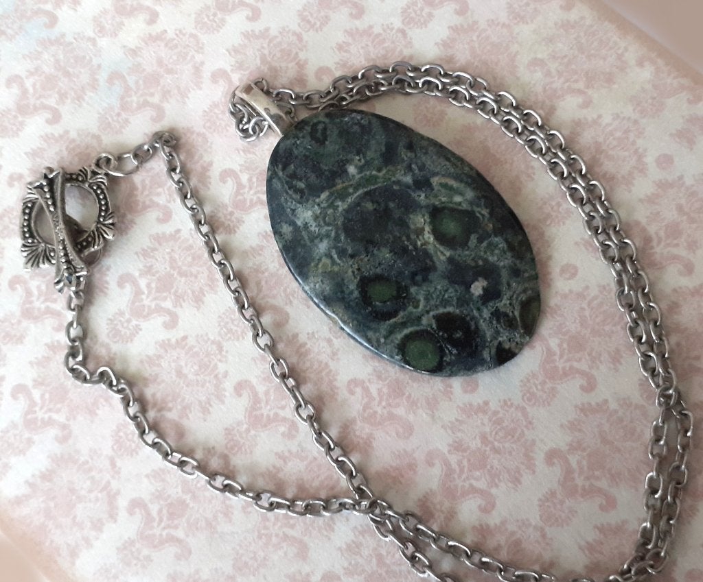 Ketting edelsteen hanger vintage Kambaba jaspis, Nieuw, Ophalen of Verzenden, Steen of Mineraal, Met edelsteen