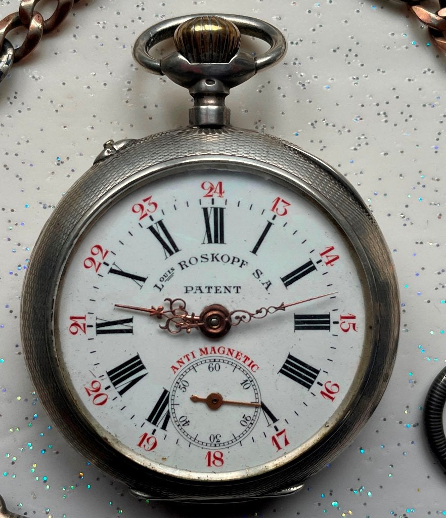 Montre Louis ROSKOPF en argent massif , rare, Avec chaîne, 1900 à 1930, Enlèvement, Omega