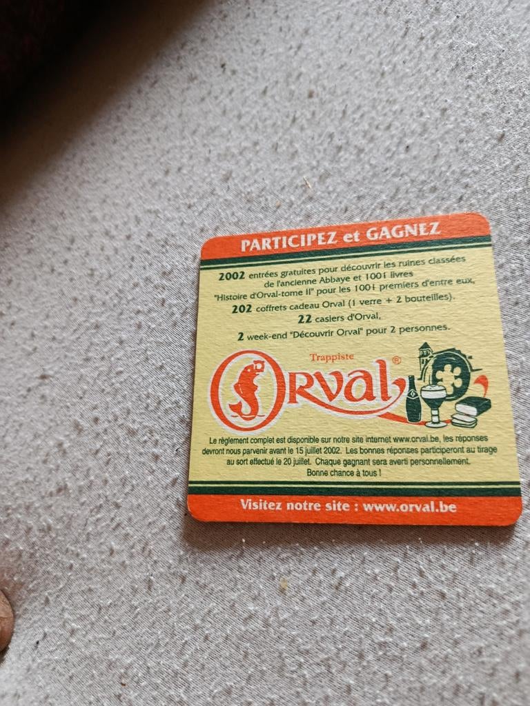 Orval Sous bock orval 2002 état neuf, Enlèvement