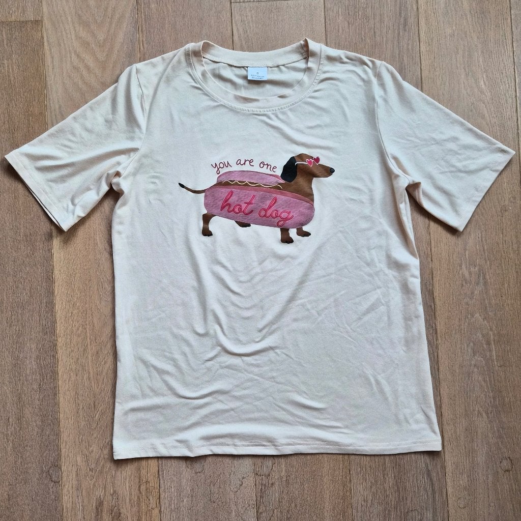 T-shirt met print, maat S, Kleding | Dames, Wit, Ophalen of Verzenden, Zo goed als nieuw, Korte mouw