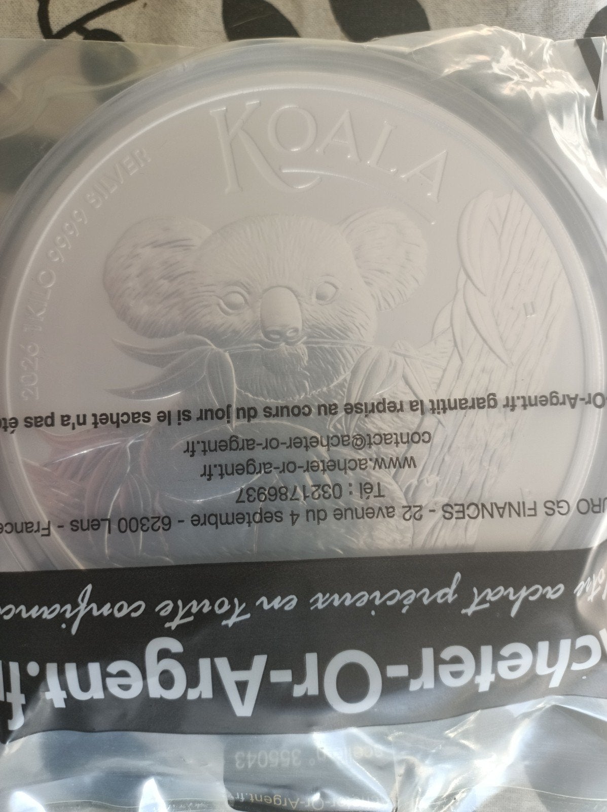 pièce 1 kilo argent Koala, Timbres & Monnaies, Enlèvement ou Envoi, Argent