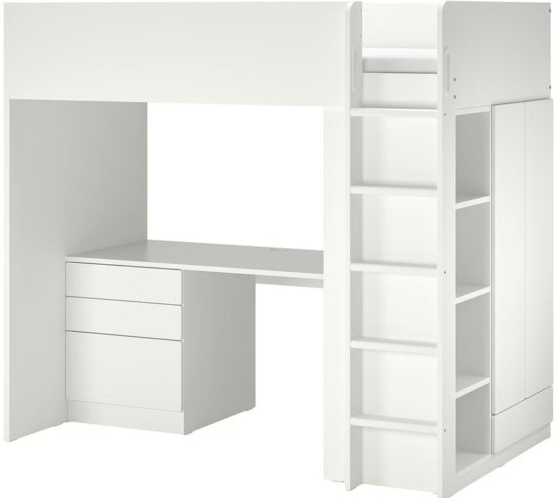 Lit mezza IKEA Smastad90x200avec bureau+chaise rose bon état, Enlèvement, Utilisé, Lit mezzanine