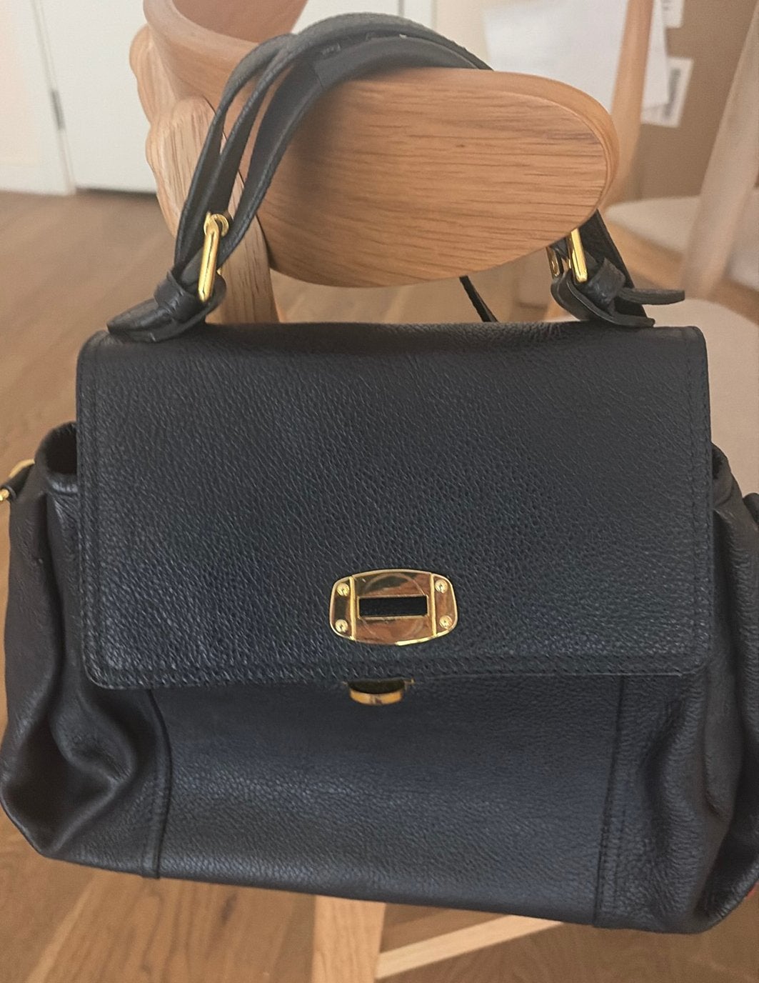 Sac à main bandoulière en cuir véritable grainé, Handtassen en Accessoires, Ophalen, Zo goed als nieuw, Zwart, Handtas