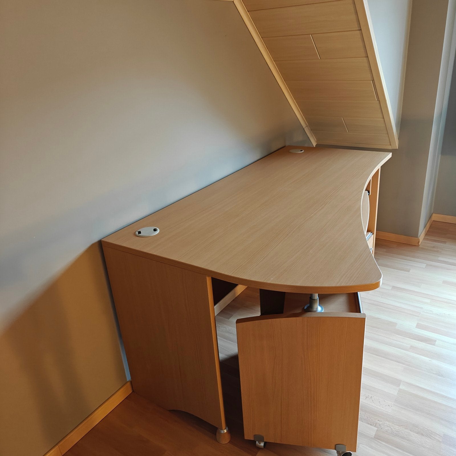 beuken bureaumeubel met opbergruimte, Comme neuf, Enlèvement, Bureau-armoire combiné, Avec tiroirs