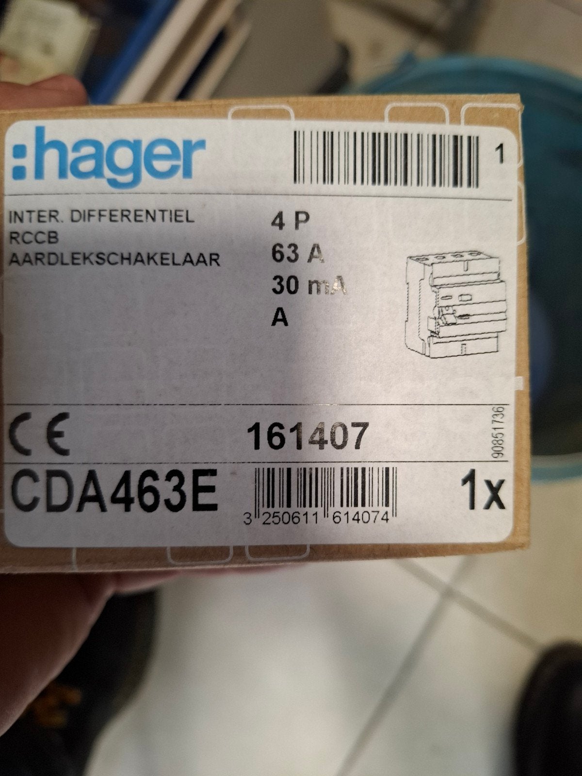 disjoncteur différentiel hâter 4P 63A 30mA A, Bricolage & Construction, Enlèvement ou Envoi, Neuf, Hager, Disjoncteur différentiel