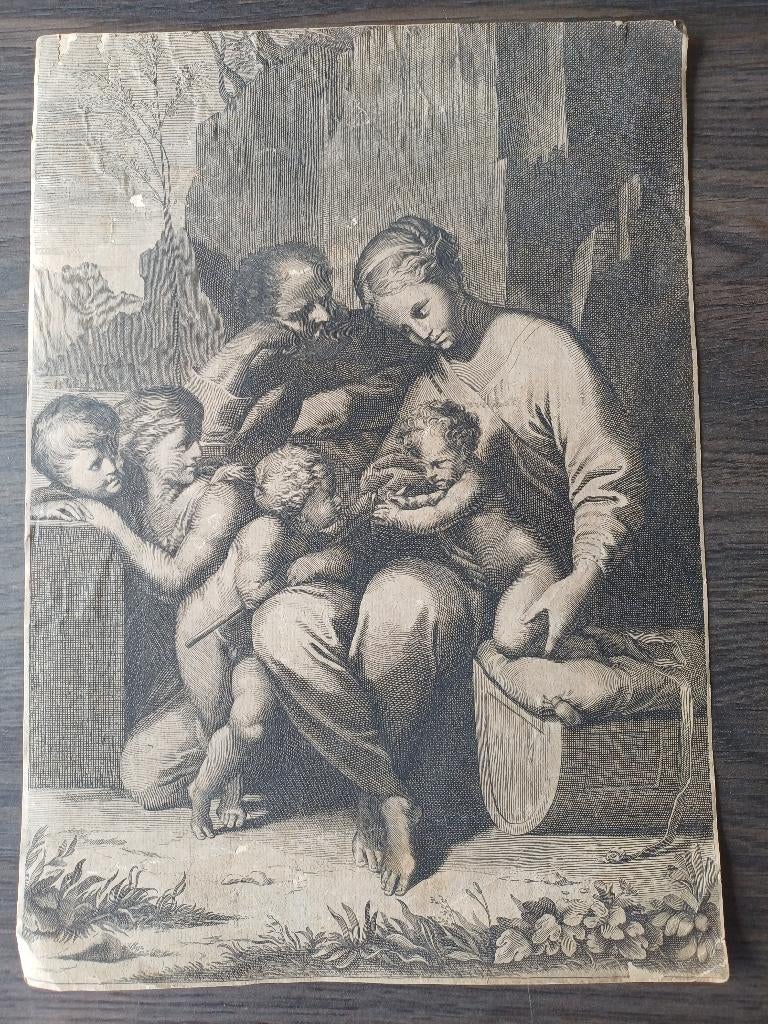 Antieke 19e-eewse gravure"Heilige Famillie"- Maison Bouasse, Ophalen, 1800 - 1899, Religie, Gravure