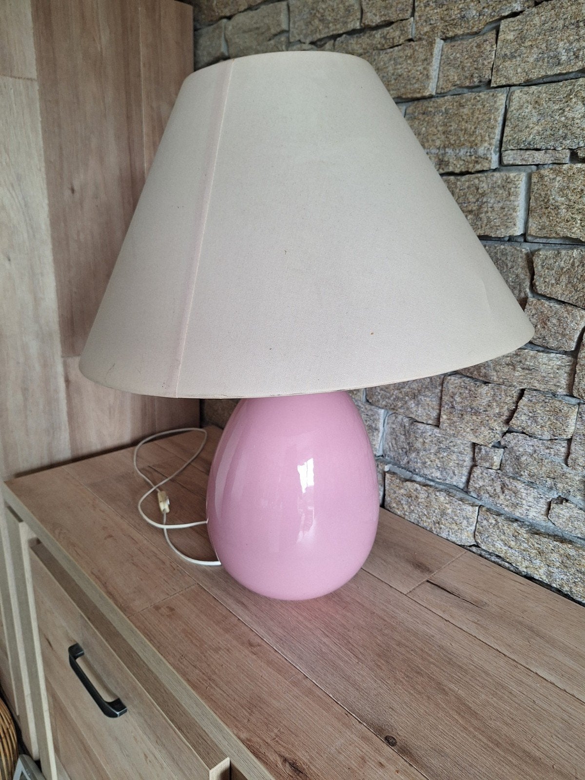 Lampe à poser vintage rose poudré - Pied œuf & abat-jour, Enlèvement, Utilisé, Rose