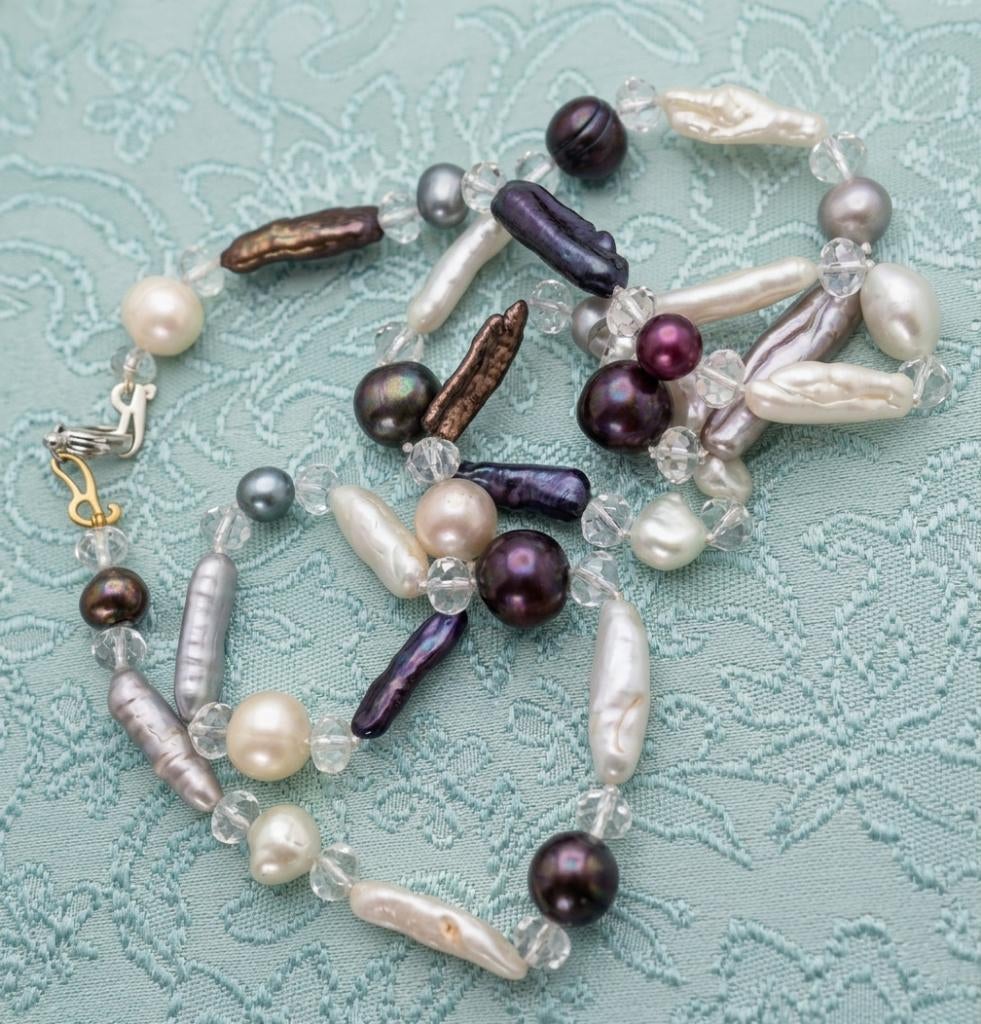 Ketting zoetwaterparel en bergkristal 67 cm, Neuf, Pierre ou Minéral, Enlèvement ou Envoi, Avec pierre précieuse