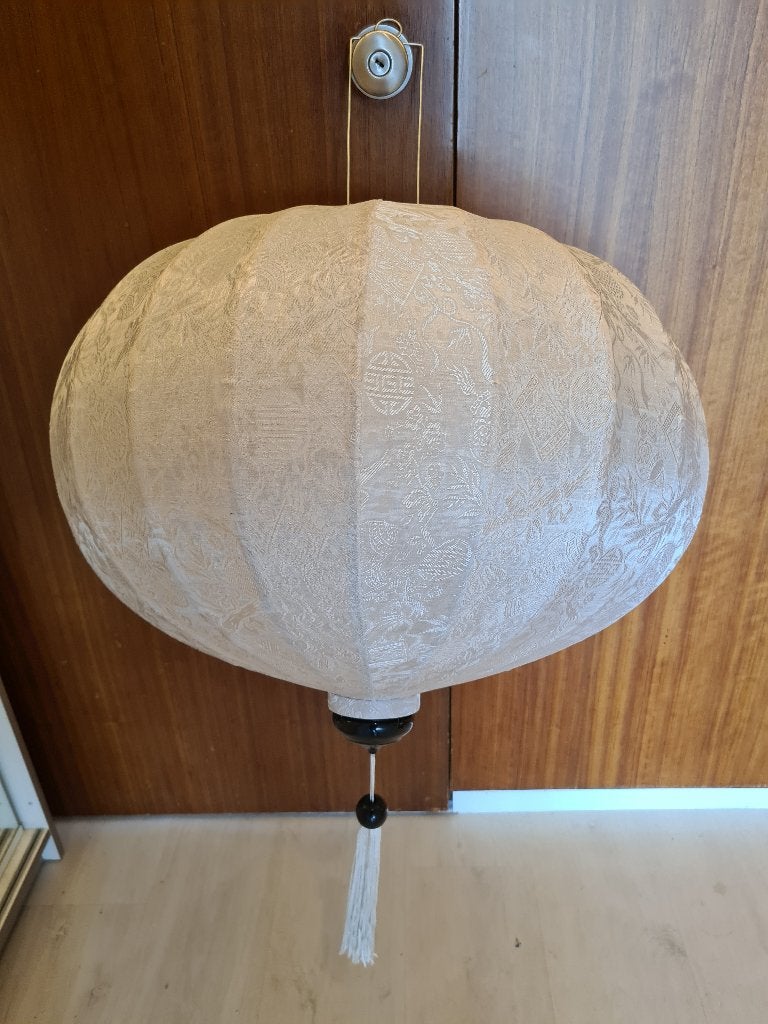 Vietnamese zijden lantaarn lampion lampenkap Hoi An Wit 53cm, Ophalen, Zo goed als nieuw, Natuurlijk materiaal, Aziatisch Chinees Japans Vietnamees orientaals boho hippie