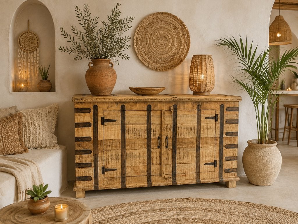 Uniek Dressoir van Mangohout met Metaal afkomstig uit India, Huis en Inrichting, Met deur(en), 150 tot 200 cm, Nieuw, Minder dan 100 cm