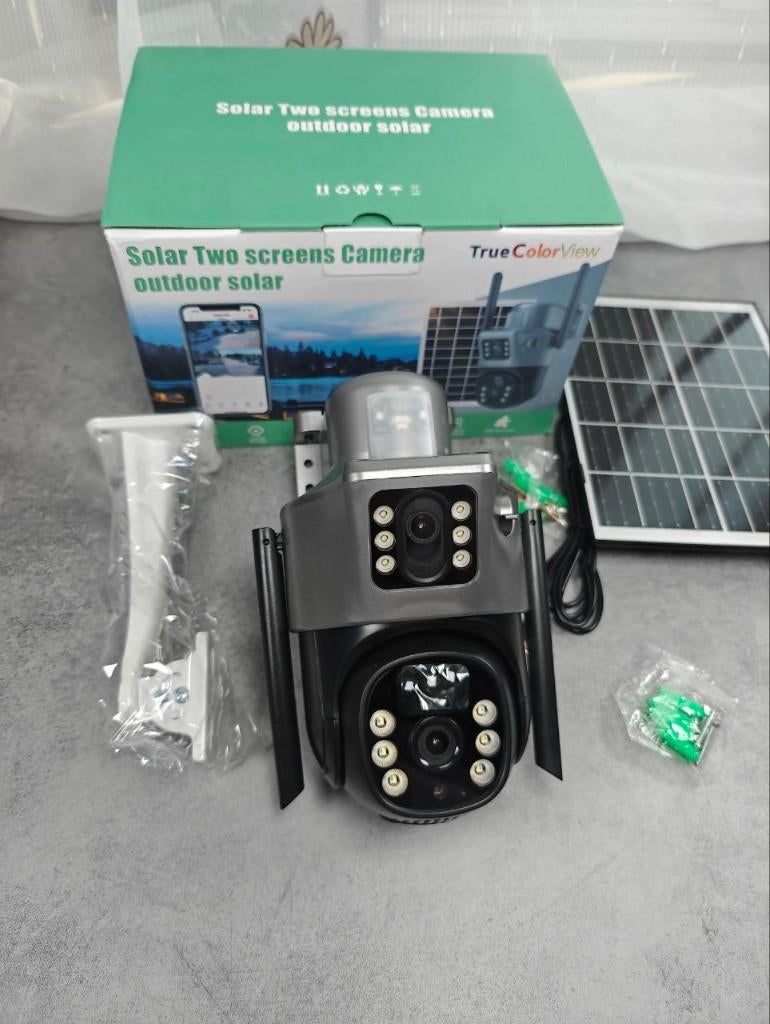 WiFi-buitencamera op zonne-energie met dubbele camera, Computers en Software, Monitoren, Nieuw, Ingebouwde camera, Ophalen of Verzenden
