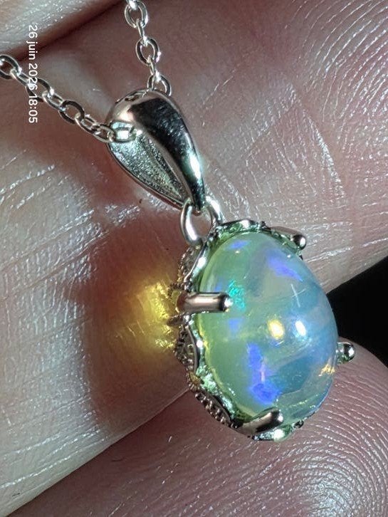 Sterling zilveren hanger met opaalkristal uit Ethiopië, Ophalen, Paars, Nieuw, Met edelsteen