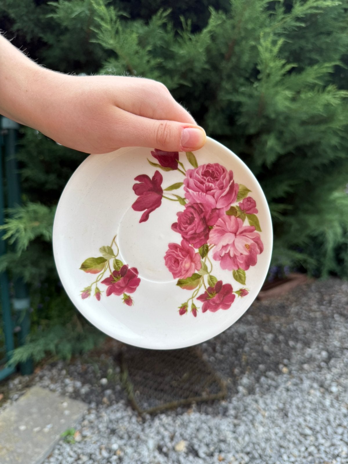 Soucoupe vintage décor floral roses roses, Envoi, Comme neuf