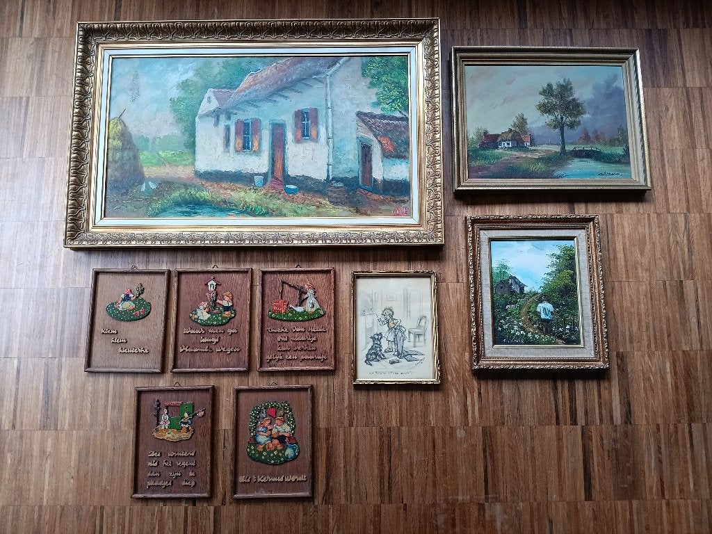 Lot oude schilderijen, Enlèvement ou Envoi, Autres sujets, Signé, Toile
