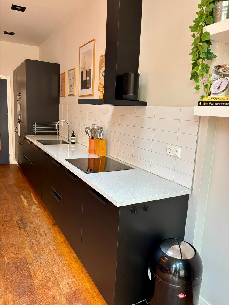 Moderne matzwarte rechte keuken 5,21 meter GEDEMONTEERD, Huis en Inrichting, Zwart, Enkelwandige keuken, Ophalen of Verzenden
