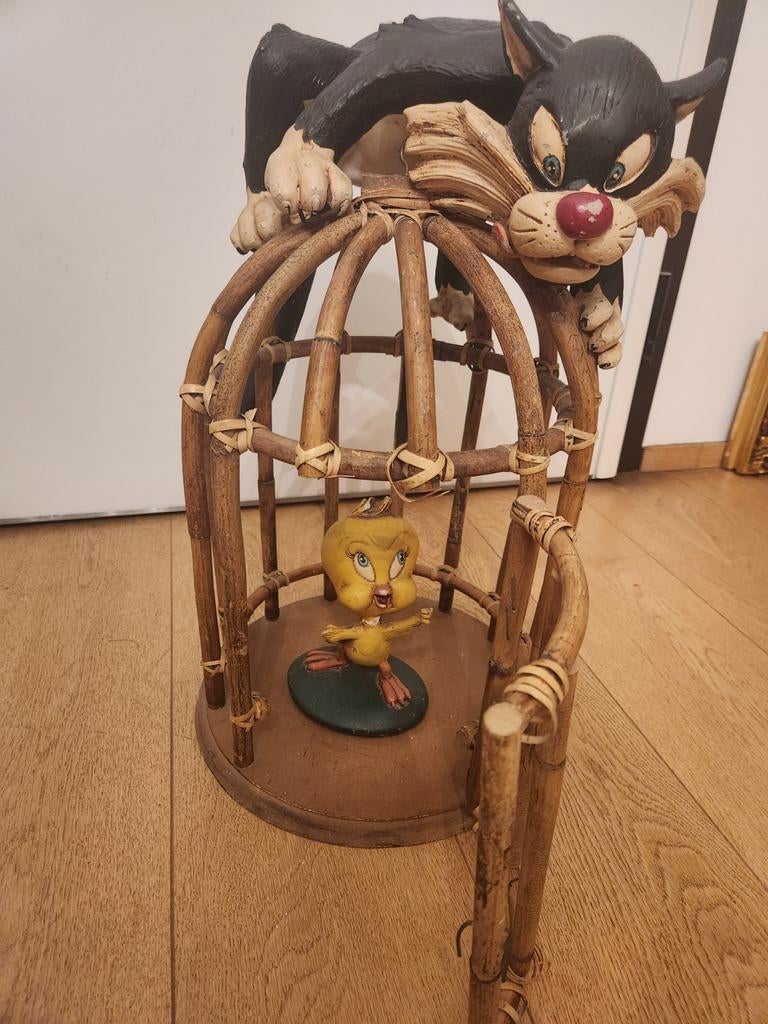 Zeldzame Vintage Sylvester & Tweety "Birdcage" – 50 cm hoog, Maison & Meubles, Accessoires pour la Maison | Porte-bouteilles, Bois