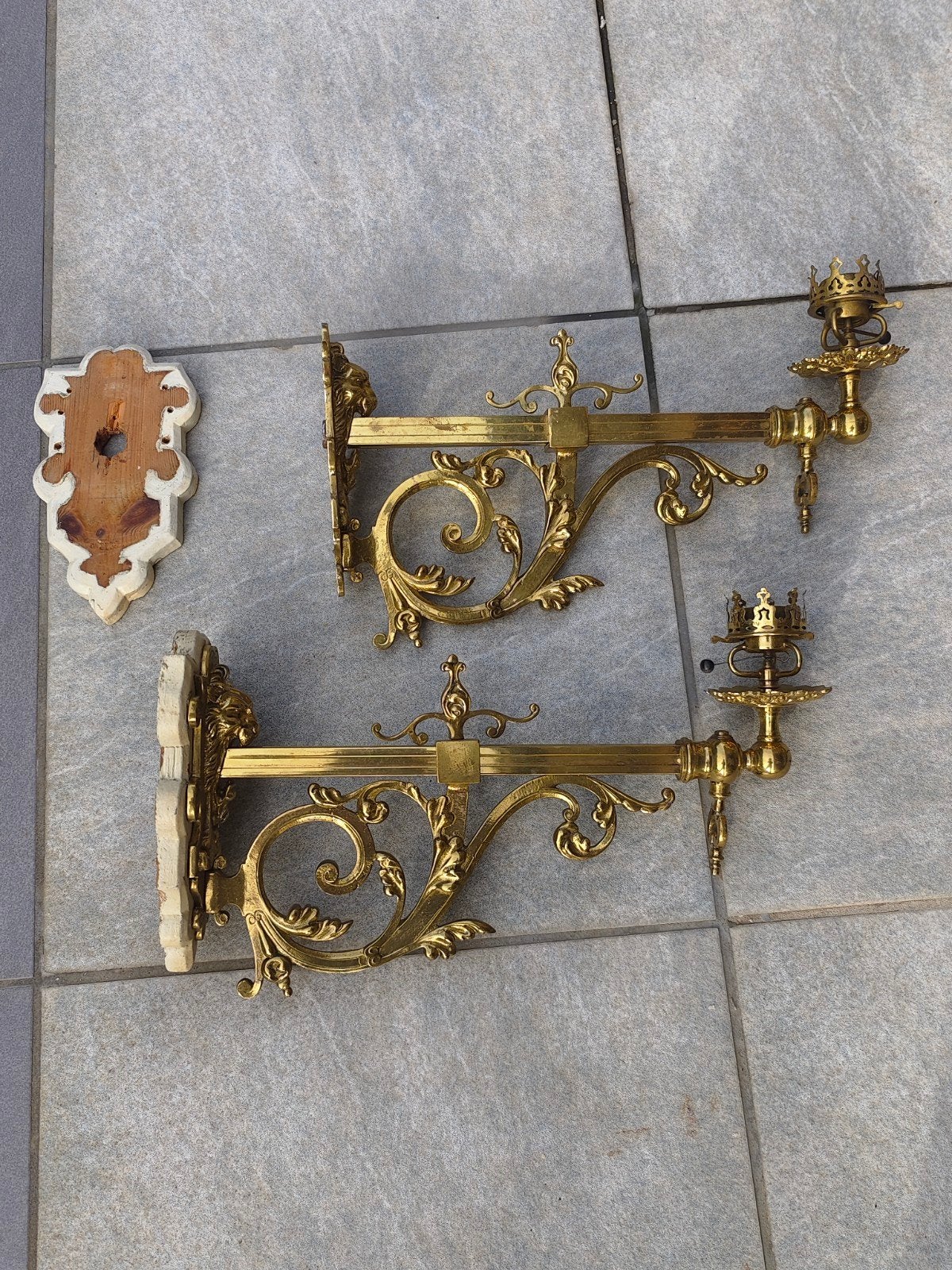 antieke messing gaswandlampen / appliques (ca. 1890) – 41 cm, Ophalen of Verzenden