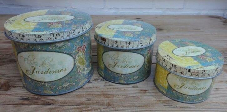 SALE 3 Brocante zinken blikken , Flore des Jardinier , Huis en Inrichting, Woonaccessoires | Overige, Gebruikt, -, -, Ophalen of Verzenden