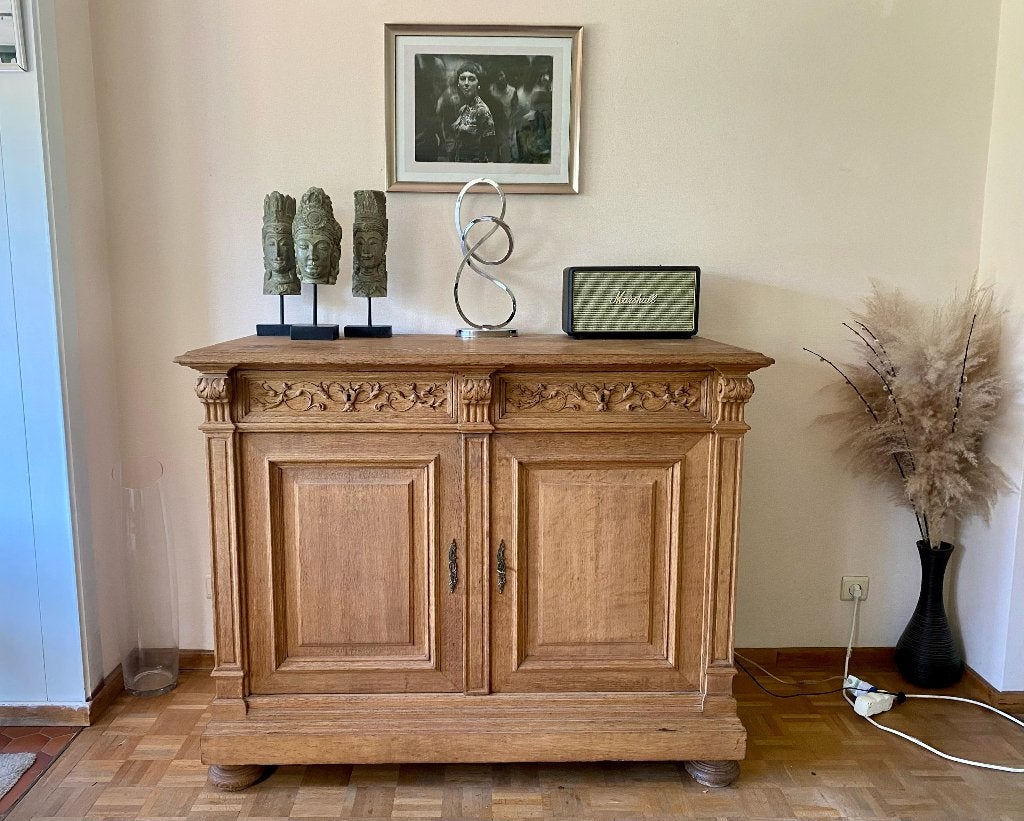 Beau buffet ancien en chêne massif entièrement décapé, 100 à 150 cm, Enlèvement, Utilisé, Chêne