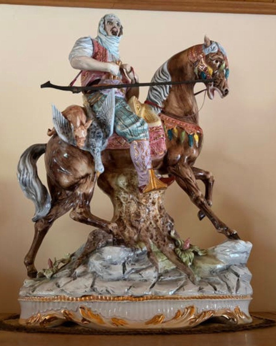 Cavalier arabe de style Capodimonte/Bassano à cheval 70 cm, Antiquités & Art, Enlèvement