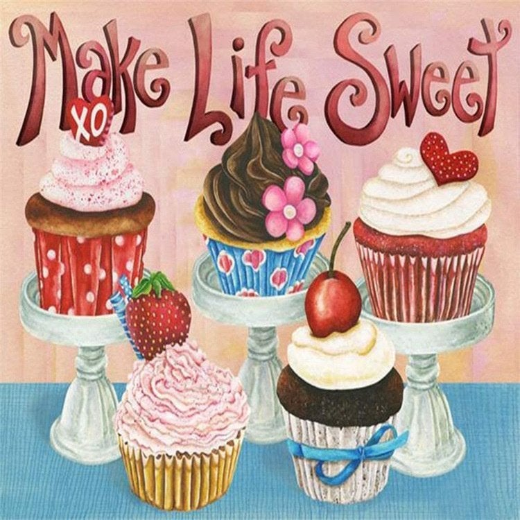 Cupcakes avec peinture au diamant, 50 x 40, n 2014, Neuf, Zee en Strand, Multicolore, Diamond painting
