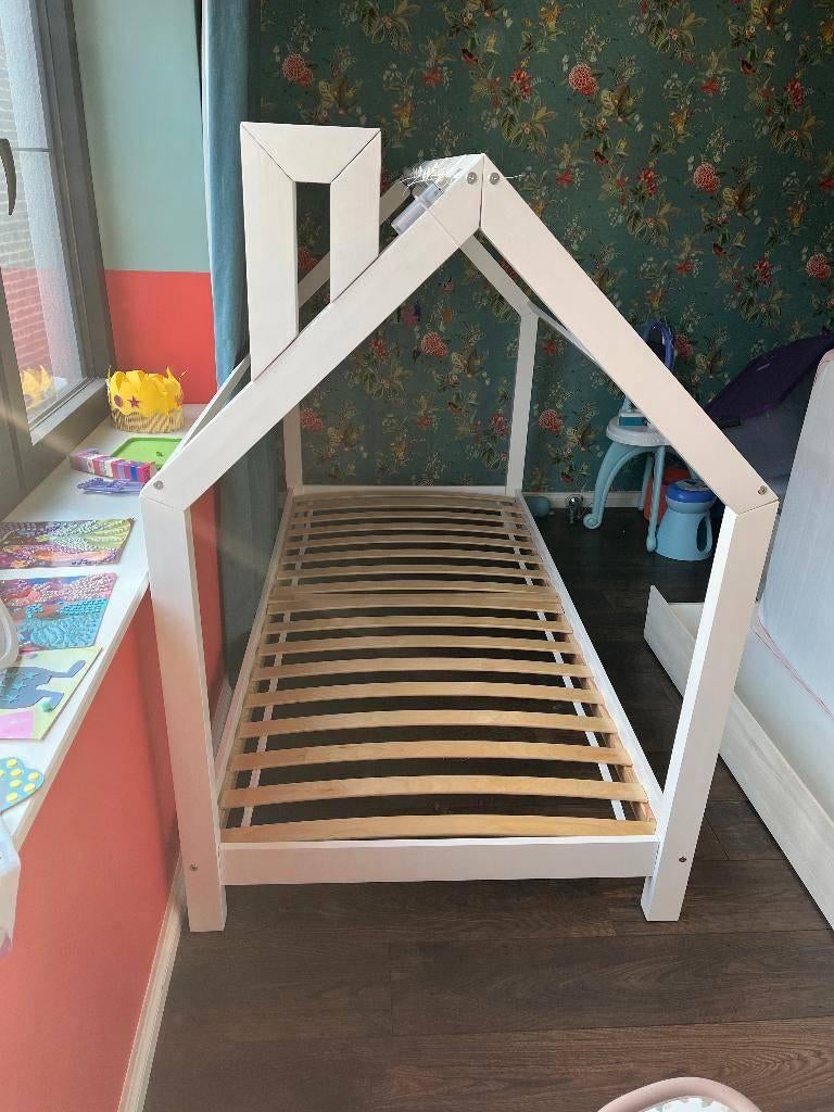 Bed huisje kind 200x90, Kinderen en Baby's, Ophalen, 85 tot 100 cm, Gebruikt, Lattenbodem